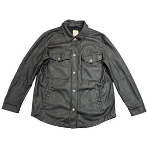 We The Free Vegan Leather Utility Jacket Black Snap Button Shacket - M